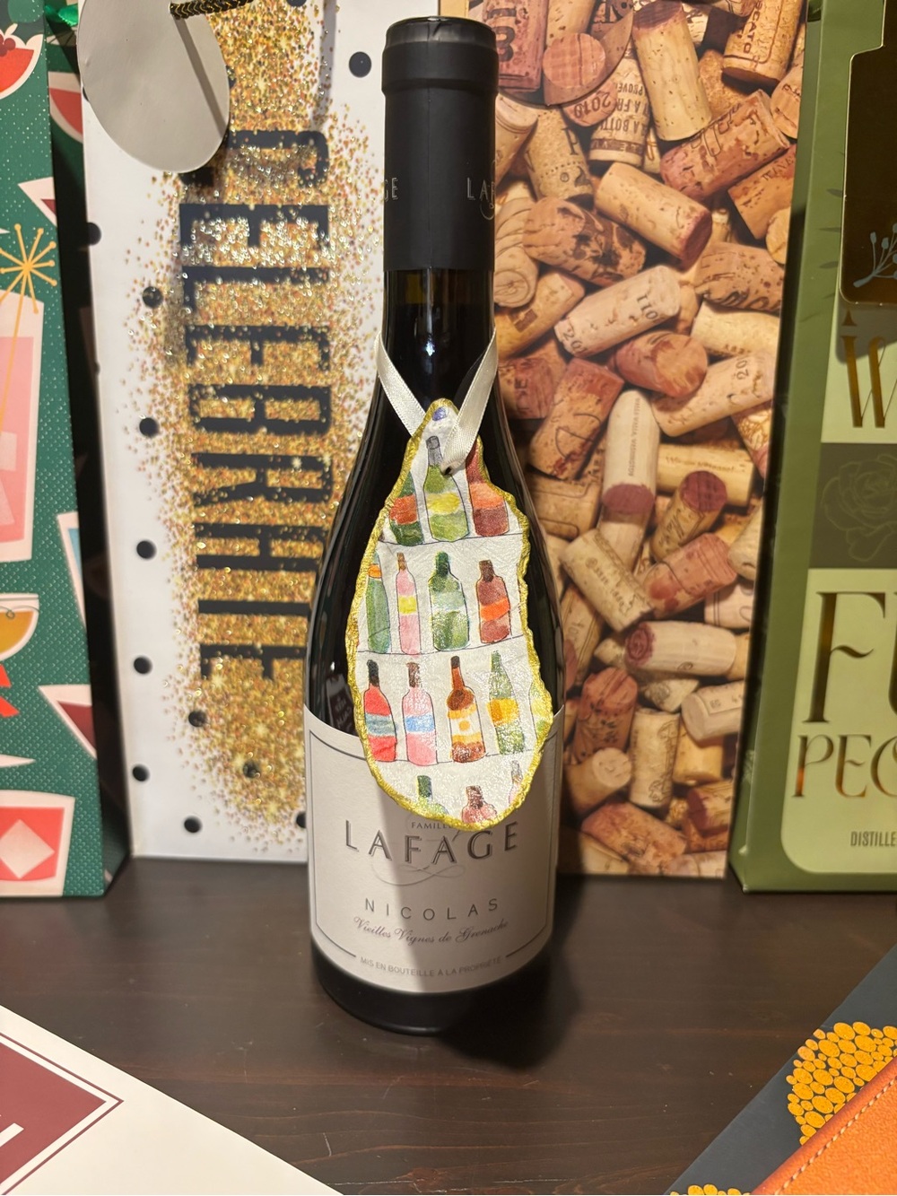 Handmade decoupage wine ornament